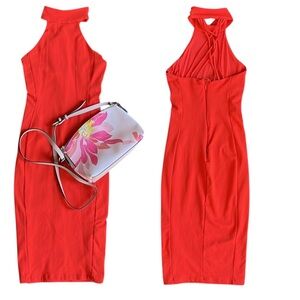 Bebe high neck halter criss cross back Bodycon dress